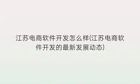 江苏电商软件开发怎么样(江苏电商软件开发的最新发展动态)