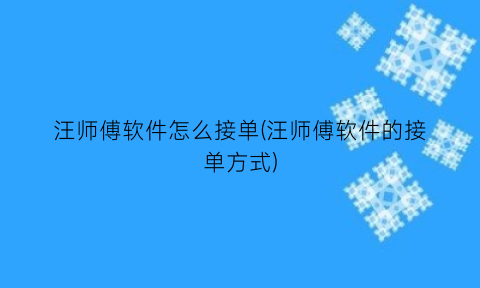 汪师傅软件怎么接单(汪师傅软件的接单方式)