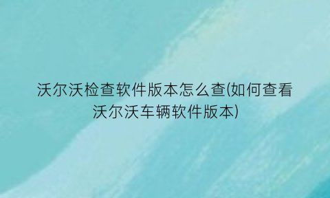 “沃尔沃检查软件版本怎么查(如何查看沃尔沃车辆软件版本)