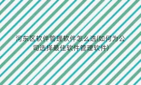 河东区软件管理软件怎么选(如何为公司选择最佳软件管理软件)