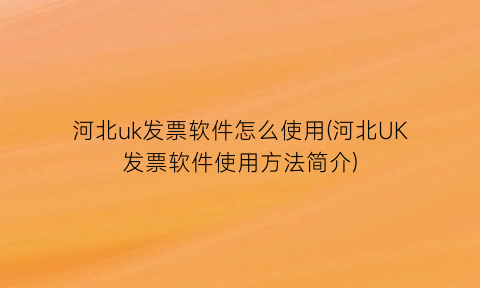 “河北uk发票软件怎么使用(河北UK发票软件使用方法简介)