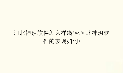 “河北神玥软件怎么样(探究河北神玥软件的表现如何)