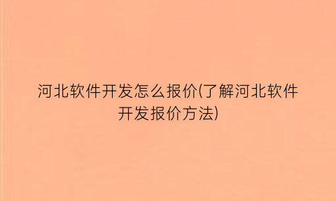 河北软件开发怎么报价(了解河北软件开发报价方法)