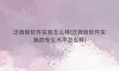 “泛微做软件实施怎么样(泛微做软件实施的专业水平怎么样)