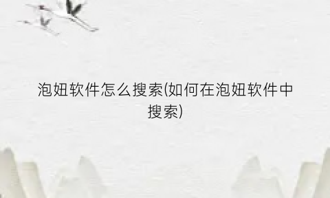 “泡妞软件怎么搜索(如何在泡妞软件中搜索)