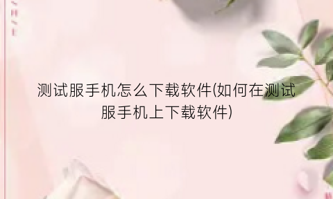 测试服手机怎么下载软件(如何在测试服手机上下载软件)