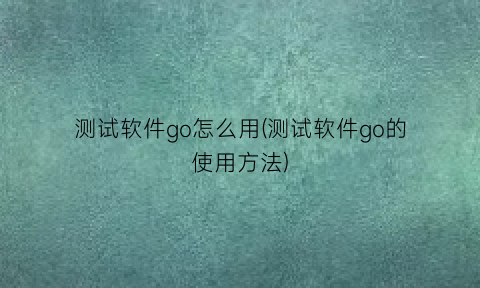 测试软件go怎么用(测试软件go的使用方法)