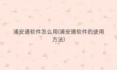 浦安通软件怎么用(浦安通软件的使用方法)
