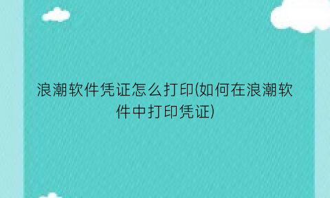 浪潮软件凭证怎么打印(如何在浪潮软件中打印凭证)