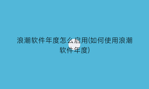 浪潮软件年度怎么启用(如何使用浪潮软件年度)