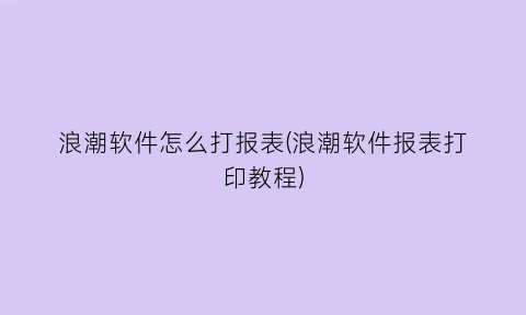 浪潮软件怎么打报表(浪潮软件报表打印教程)