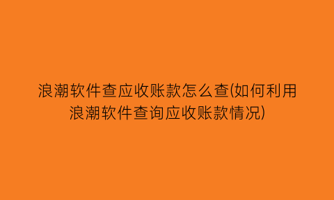 “浪潮软件查应收账款怎么查(如何利用浪潮软件查询应收账款情况)