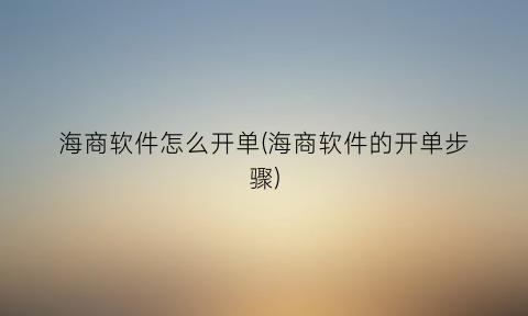 “海商软件怎么开单(海商软件的开单步骤)