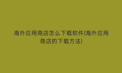 海外应用商店怎么下载软件(海外应用商店的下载方法)