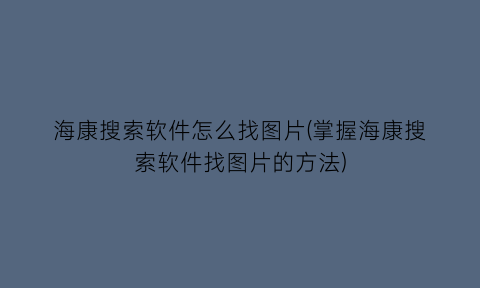 海康搜索软件怎么找图片(掌握海康搜索软件找图片的方法)