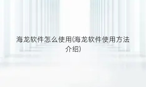 海龙软件怎么使用(海龙软件使用方法介绍)