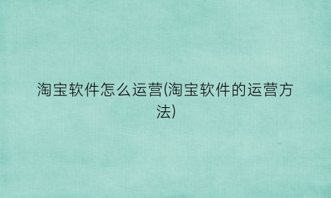 “淘宝软件怎么运营(淘宝软件的运营方法)