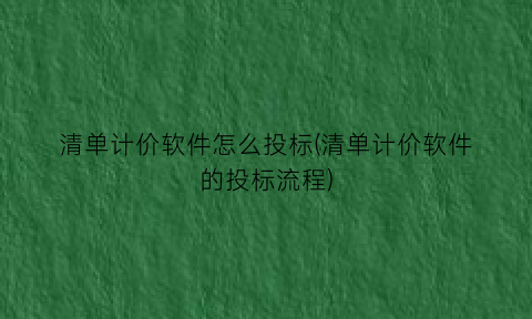清单计价软件怎么投标(清单计价软件的投标流程)
