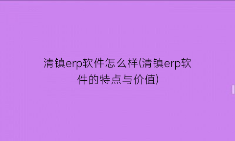 “清镇erp软件怎么样(清镇erp软件的特点与价值)