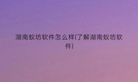 “湖南蚁坊软件怎么样(了解湖南蚁坊软件)