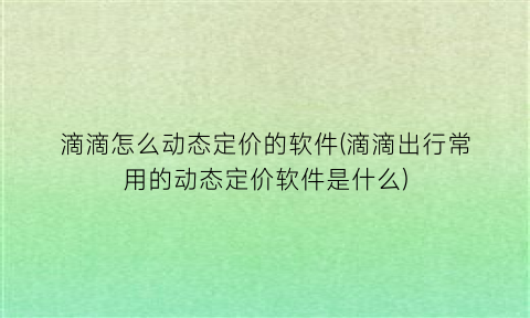 “滴滴怎么动态定价的软件(滴滴出行常用的动态定价软件是什么)