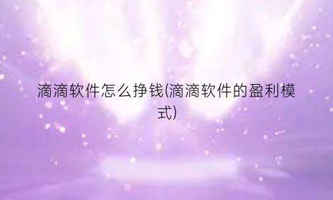 滴滴软件怎么挣钱(滴滴软件的盈利模式)