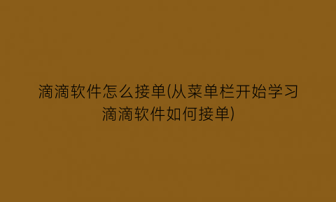 滴滴软件怎么接单(从菜单栏开始学习滴滴软件如何接单)