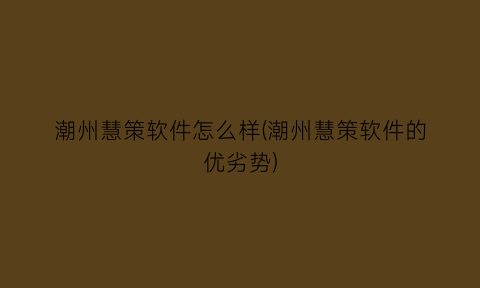 潮州慧策软件怎么样(潮州慧策软件的优劣势)