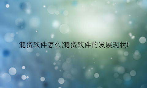 “瀚资软件怎么(瀚资软件的发展现状)