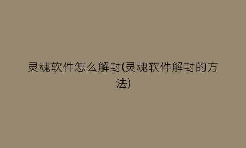 灵魂软件怎么解封(灵魂软件解封的方法)