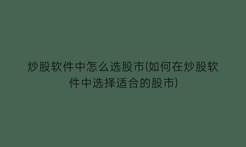 炒股软件中怎么选股市(如何在炒股软件中选择适合的股市)