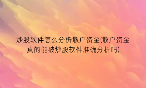 “炒股软件怎么分析散户资金(散户资金真的能被炒股软件准确分析吗)