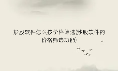 “炒股软件怎么按价格筛选(炒股软件的价格筛选功能)