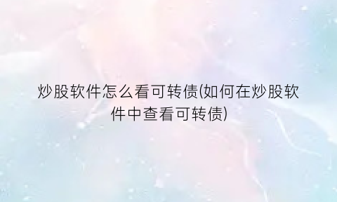 “炒股软件怎么看可转债(如何在炒股软件中查看可转债)