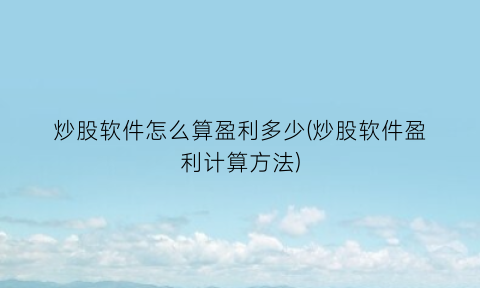 炒股软件怎么算盈利多少(炒股软件盈利计算方法)