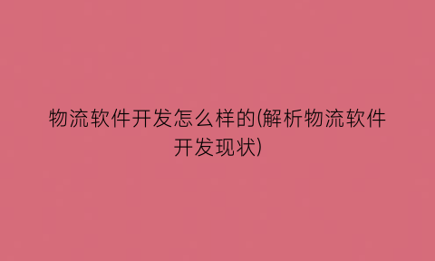 “物流软件开发怎么样的(解析物流软件开发现状)