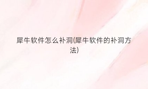 “犀牛软件怎么补洞(犀牛软件的补洞方法)