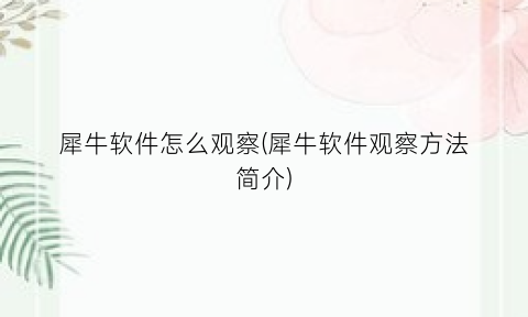 犀牛软件怎么观察(犀牛软件观察方法简介)