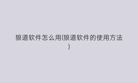 “狼道软件怎么用(狼道软件的使用方法)