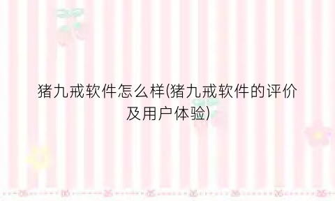 “猪九戒软件怎么样(猪九戒软件的评价及用户体验)