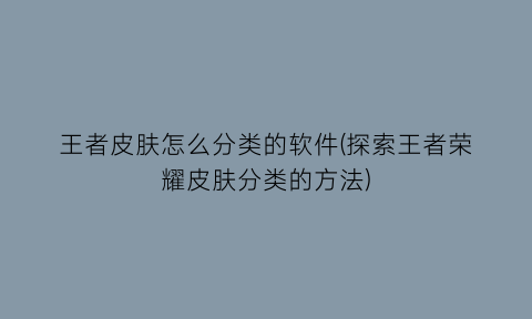 王者皮肤怎么分类的软件(探索王者荣耀皮肤分类的方法)