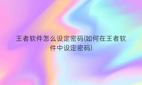 王者软件怎么设定密码(如何在王者软件中设定密码)