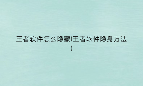 王者软件怎么隐藏(王者软件隐身方法)