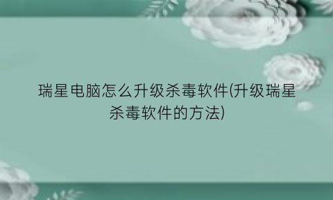 瑞星电脑怎么升级杀毒软件(升级瑞星杀毒软件的方法)