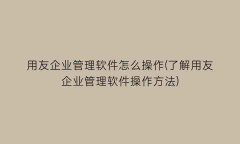 “用友企业管理软件怎么操作(了解用友企业管理软件操作方法)