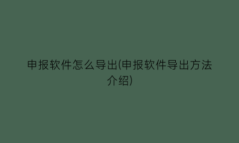 申报软件怎么导出(申报软件导出方法介绍)