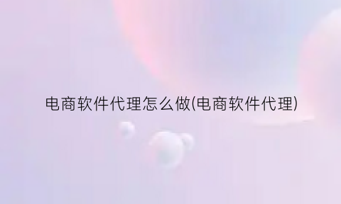 电商软件代理怎么做(电商软件代理)