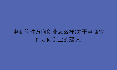 “电商软件方向创业怎么样(关于电商软件方向创业的建议)