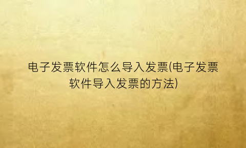 “电子发票软件怎么导入发票(电子发票软件导入发票的方法)