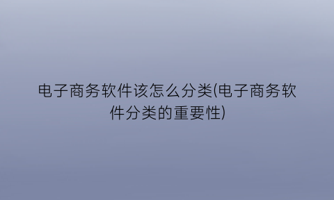 “电子商务软件该怎么分类(电子商务软件分类的重要性)